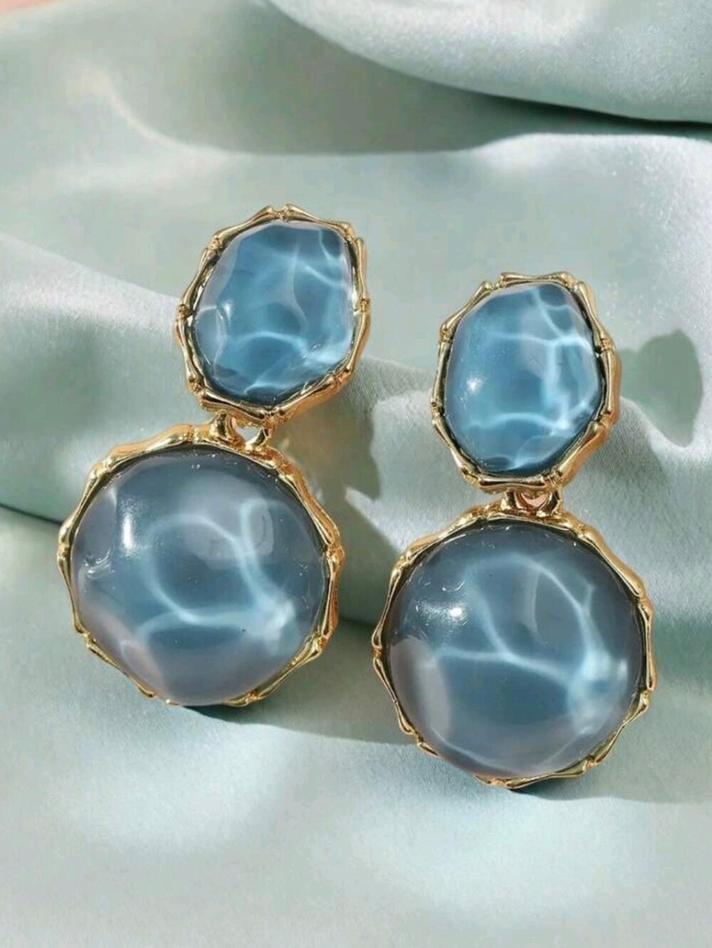 Gold-Trim Blue Statement Drop Earrings